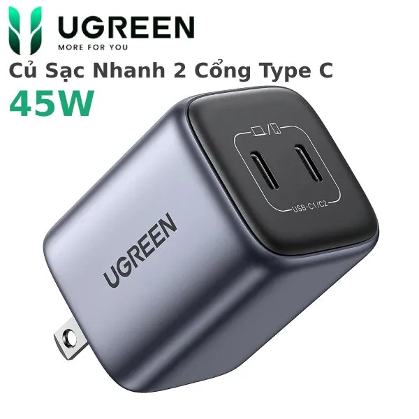 Cuc Sac Nhanh 2 Cong Usb Type C 45W Gan Ugreen 90572