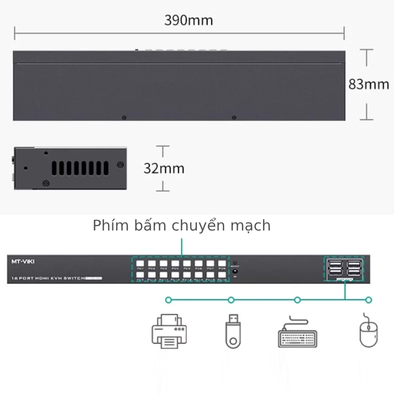 Bộ chuyển mạch HDMI KVM Switch 16 cổng MT-1601HK-C
