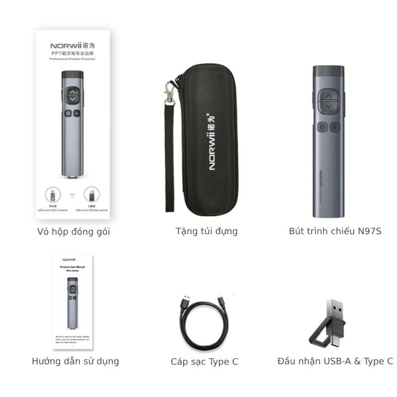 Bút trình chiếu Bluetooth dùng cho màn hình led Norwii N97S-G laser màu xanh - Bút Trình Chiếu- Máy Trợ Giảng- Phụ Kiện Điện Tử Việt Nam