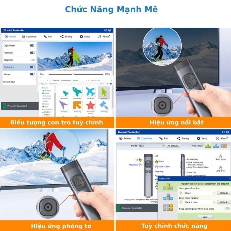 Bút trình chiếu Bluetooth dùng cho màn hình led Norwii N97S-G laser màu xanh - Bút Trình Chiếu- Máy Trợ Giảng- Phụ Kiện Điện Tử Việt Nam