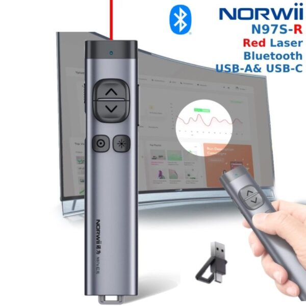 Bút Trình Chiếu Bluetooth Laser Kỹ Thuật Số Cho Màn Hình Led Norwii N97S-R Laser Màu Đỏ