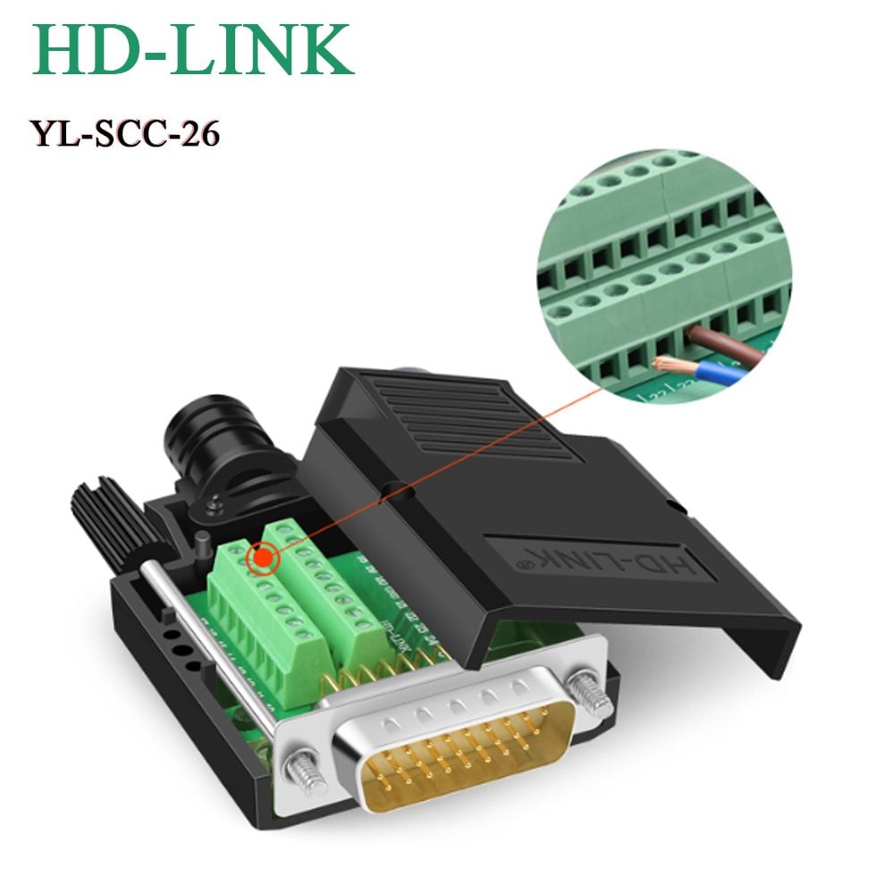 Đầu bấm cổng DB26 cái female bắt vít kèm vỏ ốp nhựa chân đồng HD-LINK YL-SCC-26F/M - Bút Trình Chiếu- Máy Trợ Giảng- Phụ Kiện Điện Tử Việt Nam
